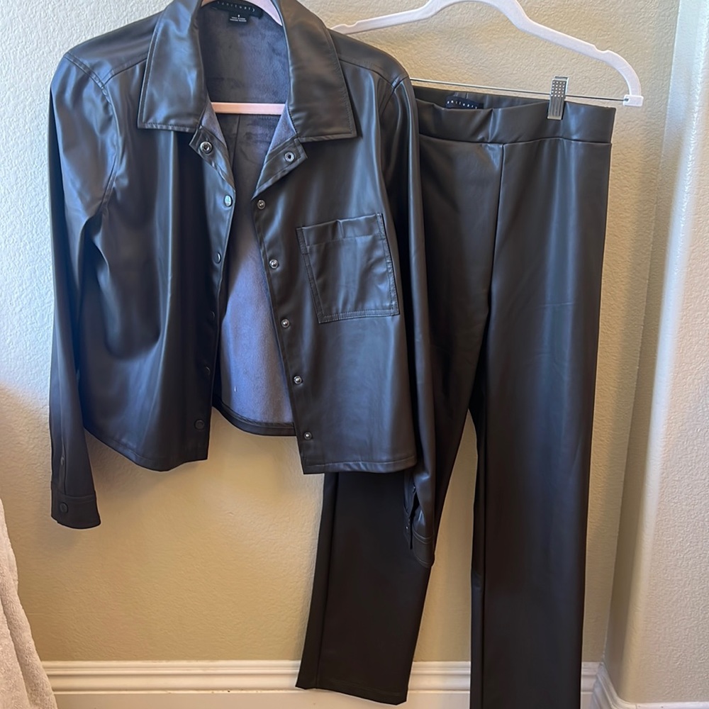 Olive Gray Pleather jacket & pant set